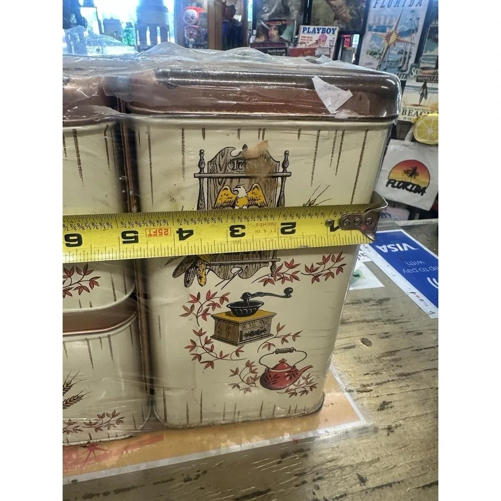 NEW Vintage Retro 1970s CheinCo Kitchen Canister Tin Set Of 4